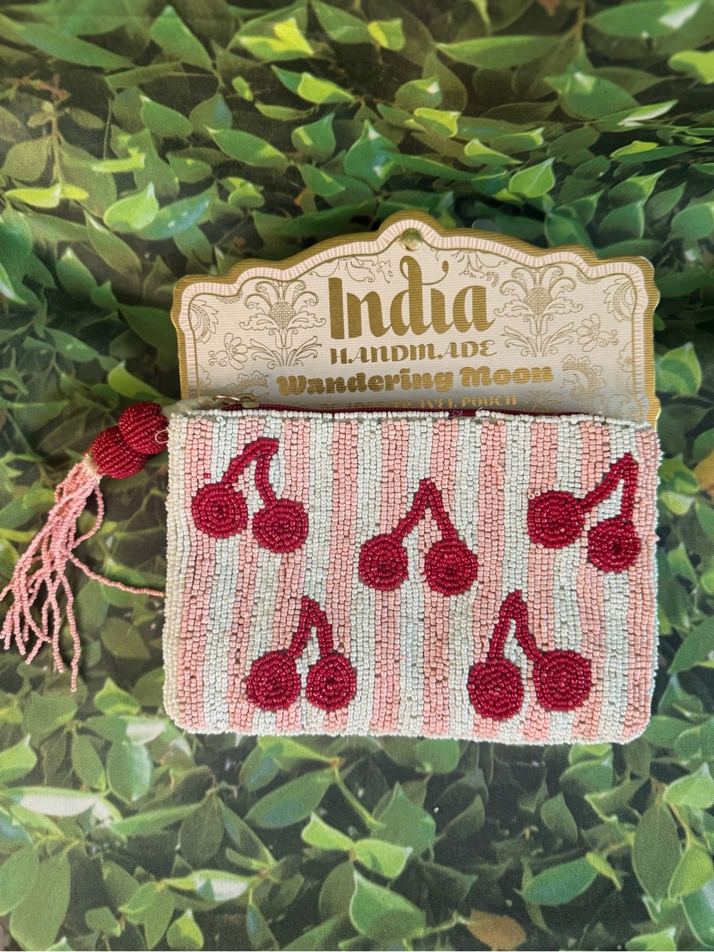 Handmade Red & Pink Beaded Cherry Clutch